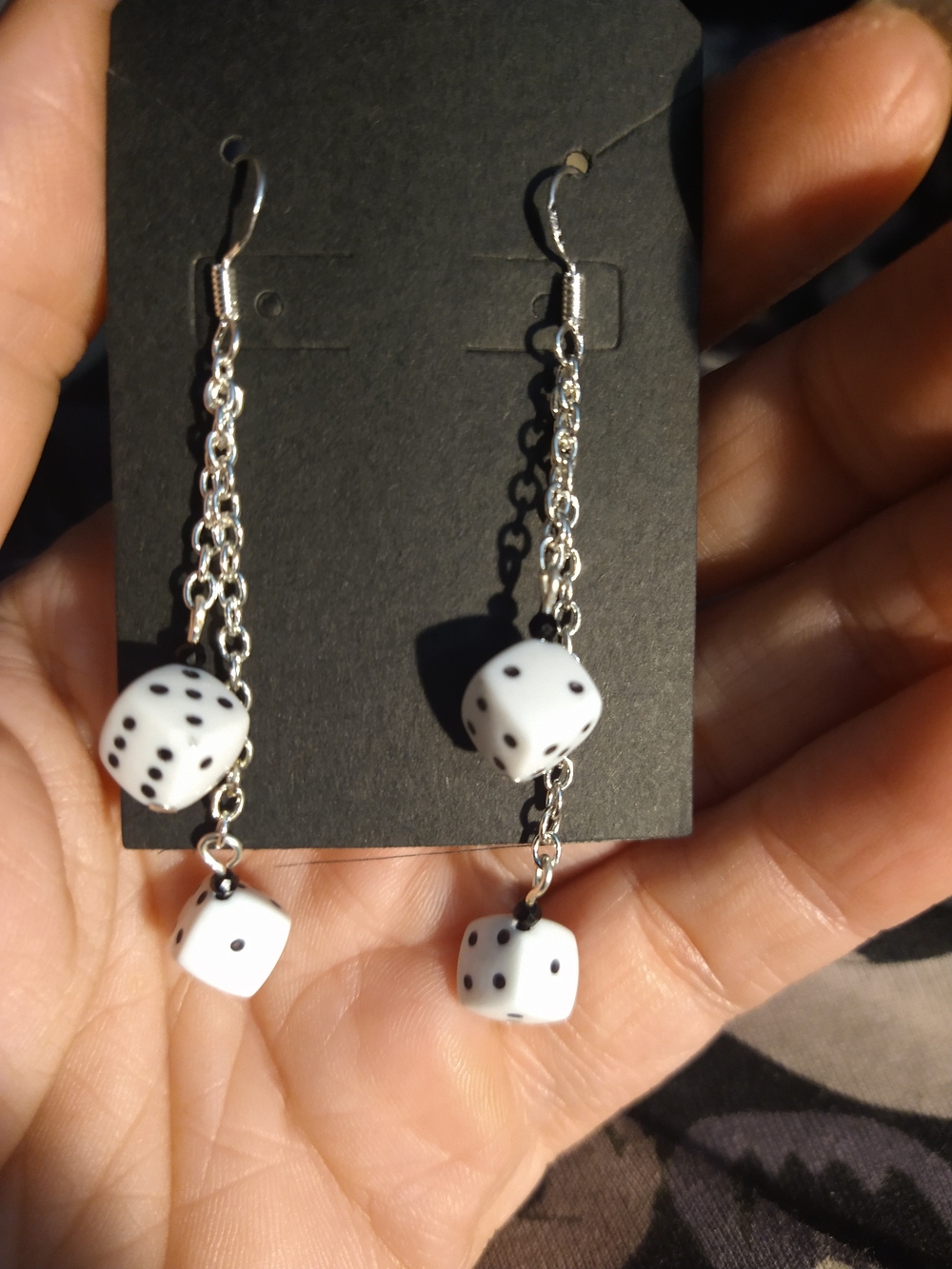 White and Black Dice Dangle Earrings